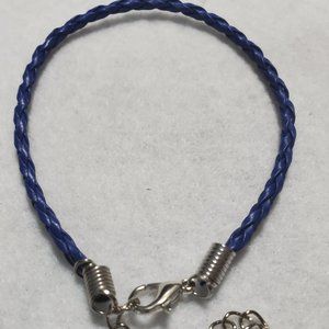 Dark Blue Braided Leather Bracelet - Wrist or Ankle
